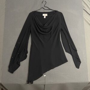 JS Signature Black Cowl Neck Asymmetric Tunic Beaded Split Bell Sleeve Top 6